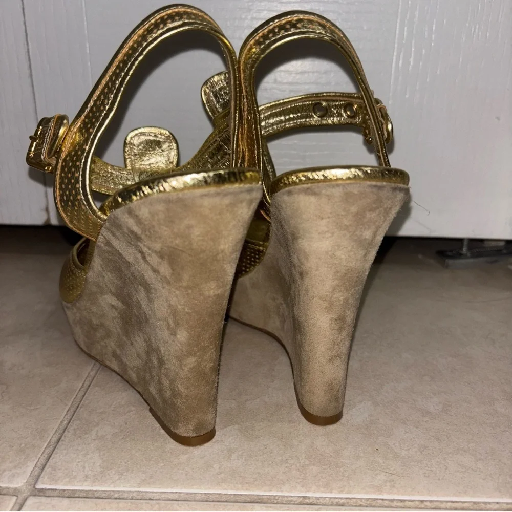 Goldenbleu Perforated Gold Mesh Platform Sandals
